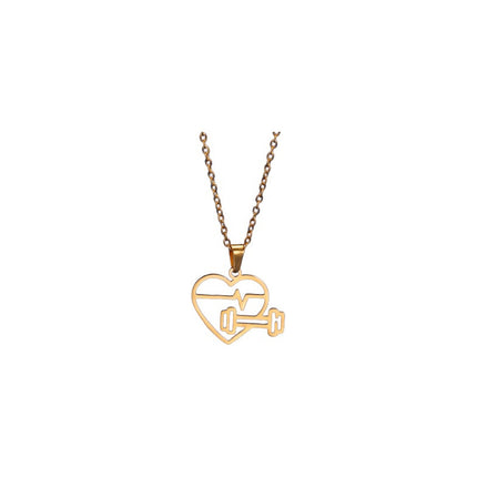 Collar Colgante Con Diseño De Corazón Y Mancuerna Gym Fitnes