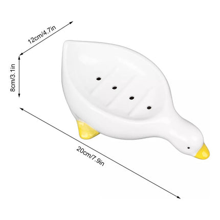 Jabonera De Ceramica Con Diseño De Pato Con Drenaje Blanco