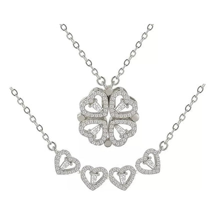 Collar Doble Forma Trébol Y Corazón Magnético Acero Plateado