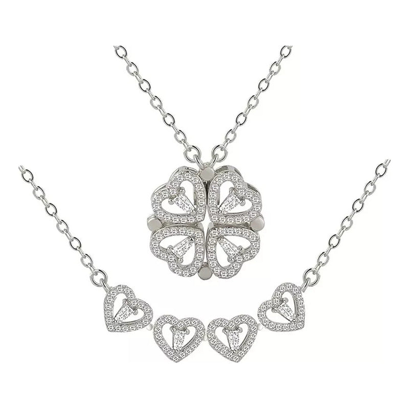 Collar Doble Forma Trébol Y Corazón Magnético Acero