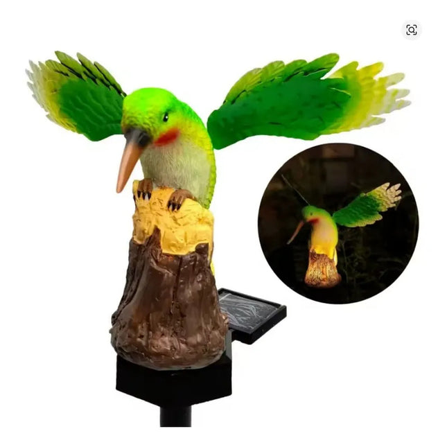 Adorno Colibri Picaflor Led De Jardin Recargable Panel Solar Verde