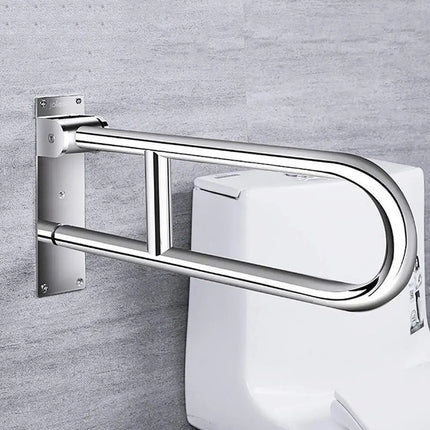 Barra Agarradera Rebatible De Apoyo Doble Articulada De Baño Plateado