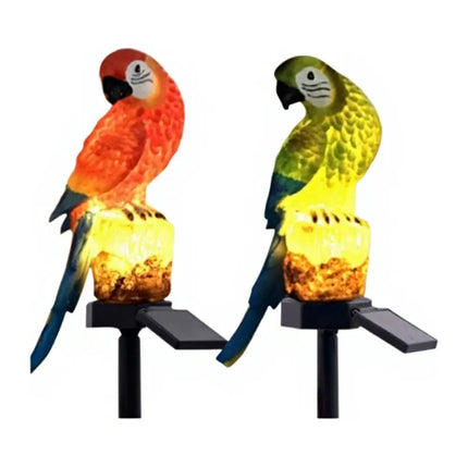Pack X2 Loros Led Estaca Jardin Recargable Panel Solar Verde Y Rojo