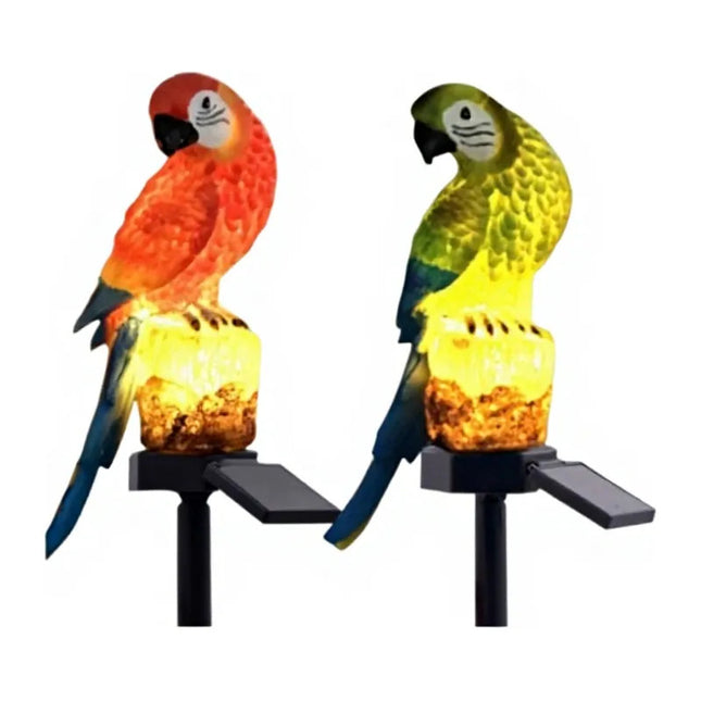 Pack X2 Loros Led Estaca Jardin Recargable Panel Solar Verde Y Rojo