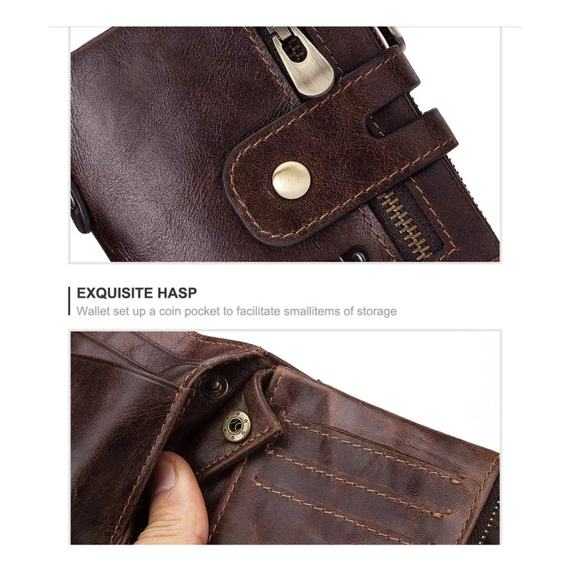 Billetera De Cuero Genuino Rfid Para Hombre Calidad Premium