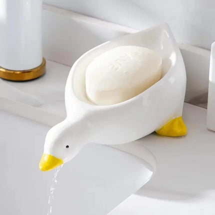 Jabonera De Ceramica Con Diseño De Pato Con Drenaje Blanco