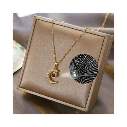 Collar Colgante De Dama Diseño De Luna Te Amo 100 Idiomas Dorado