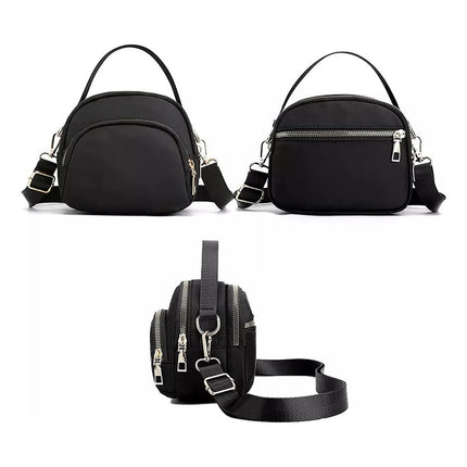 Bandolera Bolso Crossbody Doble Repartición Para Mujer Negro Lisa