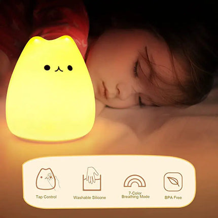 Veladora Gato Lampara Gatito Luz De Noche Silicona Niños Blanco Multicolor