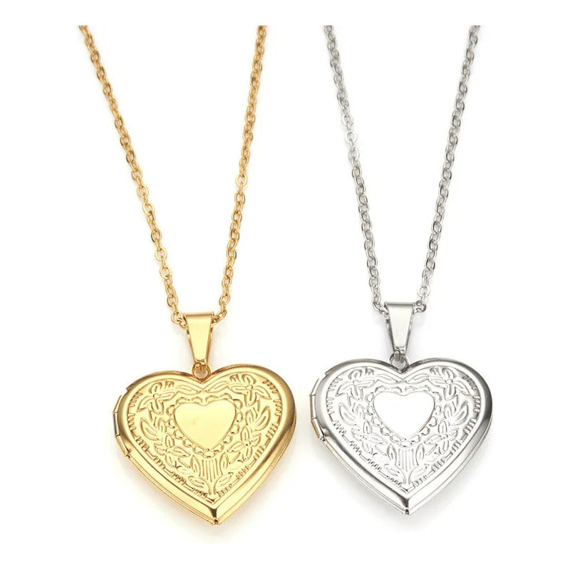 Collar Colgante Relicario Para Fotos Acero Corazón