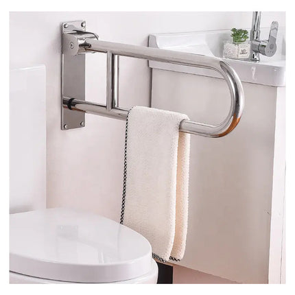 Barra Agarradera Rebatible De Apoyo Doble Articulada De Baño Plateado