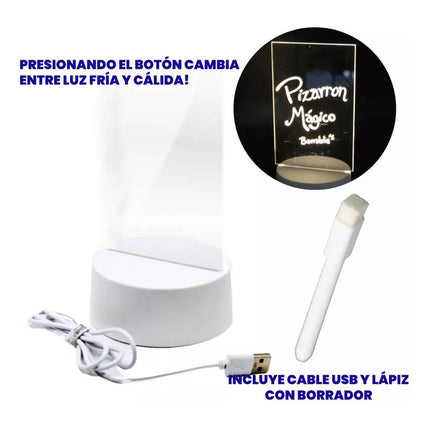 Pizarra Cartel Luminoso Led Rectangular Escribir Dibujar Blanco