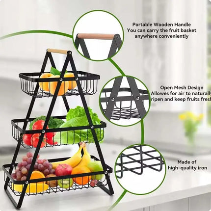 Canasto Estante Organizador 3 Niveles Frutera Huevera Panera Negro