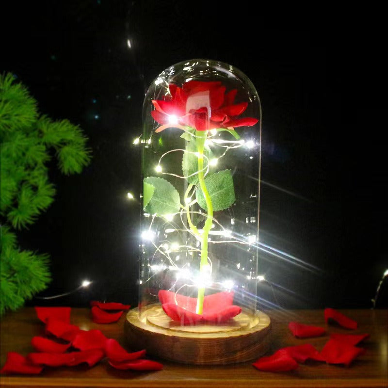 Lampara De Rosa Romantica En Capsula Con Guirnalda Led