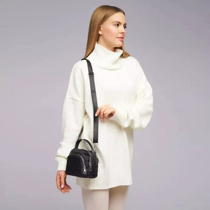 Bandolera Bolso Crossbody Doble Repartición Para Mujer Negro Lisa