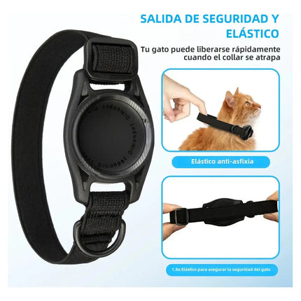Collar Para Gatos Elastizado Anti Ahorque Con Porta Airtag Negro Ajustable Único