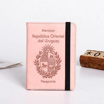 Funda Porta Pasaporte Rfid Organizador De Viaje Logo Uruguay Rosa Liso