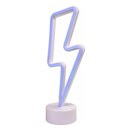 Lampara Velador Neon Luz Led A Pilas Forma De Rayo Con Base