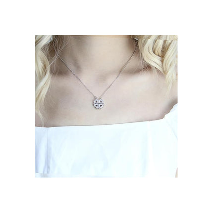 Collar Doble Forma Trébol Y Corazón Magnético Acero Plateado