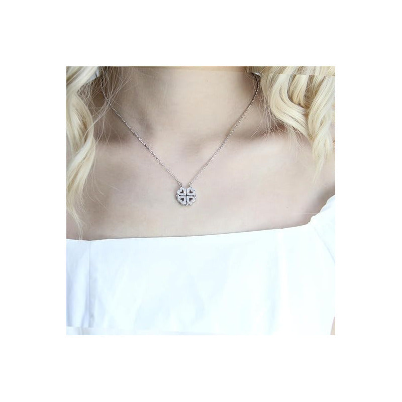 Collar Doble Forma Trébol Y Corazón Magnético Acero