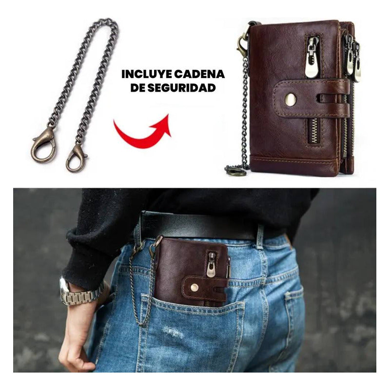 Billetera De Cuero Genuino Rfid Para Hombre Calidad Premium