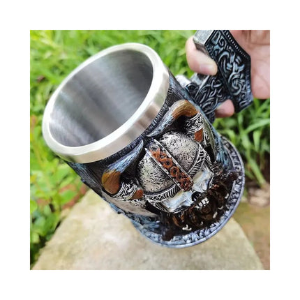 Jarra Taza Nórdica Vikingo Medieval Cerveza Café Té Gris Y Plateado