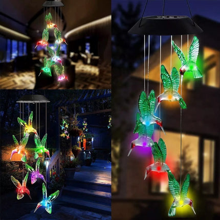 Llamador De Angeles Colgante Colibri Picaflor Carga Solar Multicolor