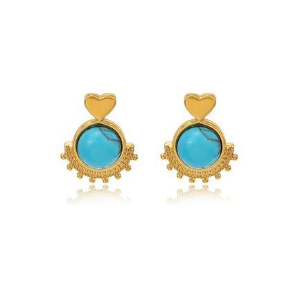 Caravanas De Dama Estilo Antiguo Dorado Y Celeste