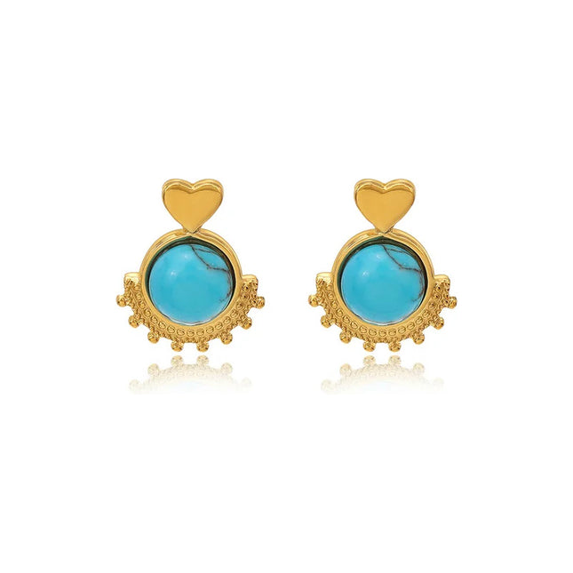 Caravanas De Dama Estilo Antiguo Dorado Y Celeste