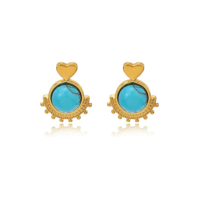 Caravanas De Dama Estilo Antiguo Dorado Y Celeste