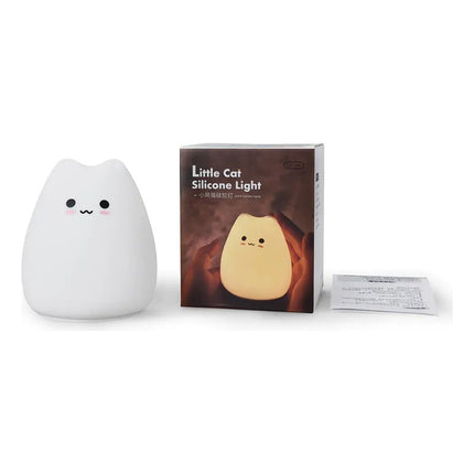 Veladora Gato Lampara Gatito Luz De Noche Silicona Niños Blanco Multicolor