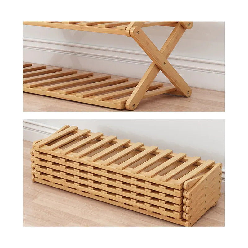 Zapatera Organizador De Zapatos Plegable De Bambú 6 Niveles