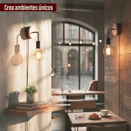 Pack X 2 Aplique Pared Nordico Metal Madera Vintage Estructura Negro