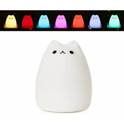 Veladora Gato Lampara Gatito Luz De Noche Silicona Niños Blanco Multicolor