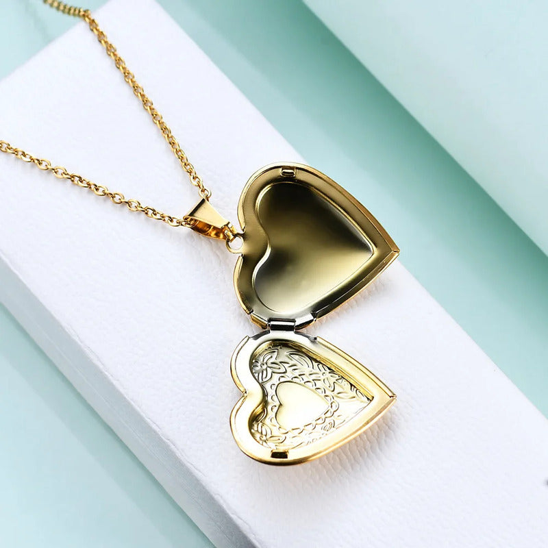 Collar Colgante Relicario Para Fotos Acero Corazón