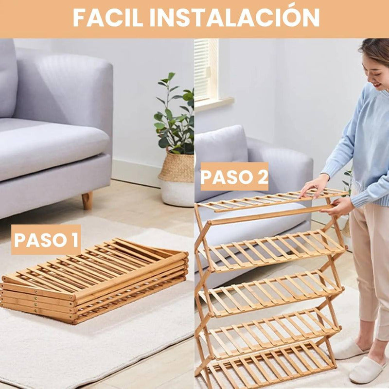 Zapatera Organizador De Zapatos Plegable De Bambú 6 Niveles