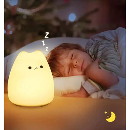 Veladora Gato Lampara Gatito Luz De Noche Silicona Niños Blanco Multicolor
