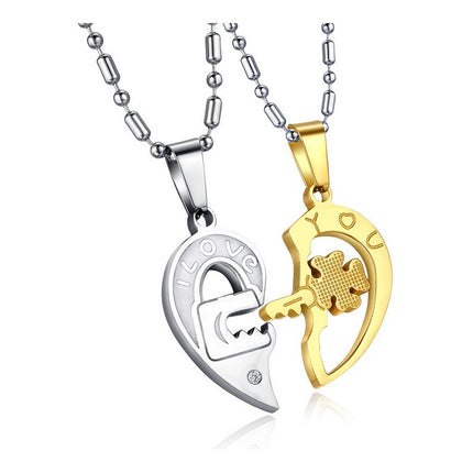Collar Colgante Diseño De Llave Y Corazón I Love You Dorado Y Plateado