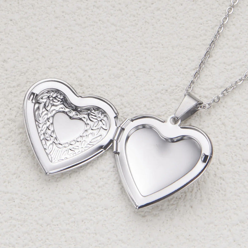 Collar Colgante Relicario Para Fotos Acero Corazón