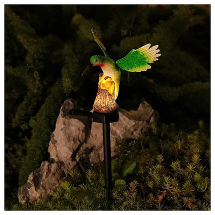 Adorno Colibri Picaflor Led De Jardin Recargable Panel Solar Verde