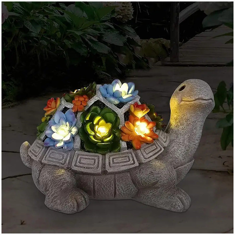 Tortuga Decoración Exterior Jardín Con Luces Led Carga Solar