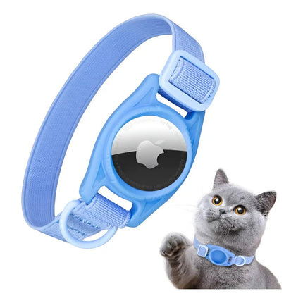Collar Para Gatos Elastizado Anti Ahorque Con Porta Airtag Celeste Ajustable Único