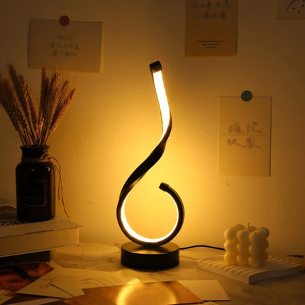 Lampara De Mesa Curva Espiral Moderna Brillo Color Ajustable Negro