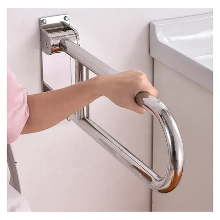 Barra Agarradera Rebatible De Apoyo Doble Articulada De Baño Plateado