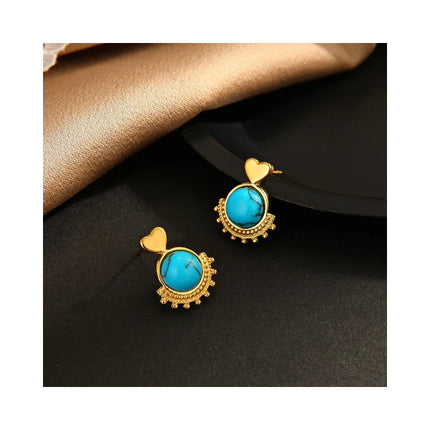 Caravanas De Dama Estilo Antiguo Dorado Y Celeste