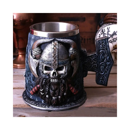 Jarra Taza Nórdica Vikingo Medieval Cerveza Café Té Gris Y Plateado