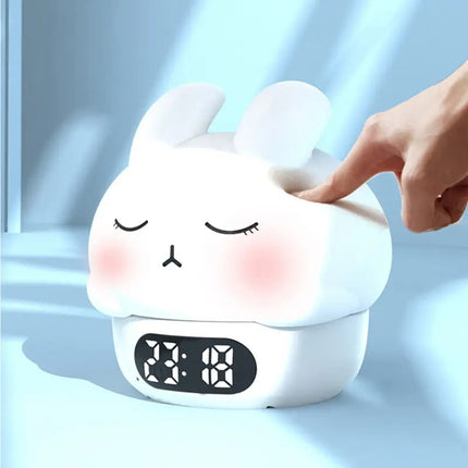 Lampara De Silicona De Conejo Multicolor Con Reloj Y Alarma