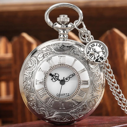 Reloj De Bolsillo De Metal Retro Vintage Clasico Con Cadena Plateado