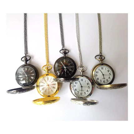 Reloj De Bolsillo De Metal Retro Vintage Clasico Con Cadena Negro