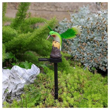 Adorno Colibri Picaflor Led De Jardin Recargable Panel Solar Verde